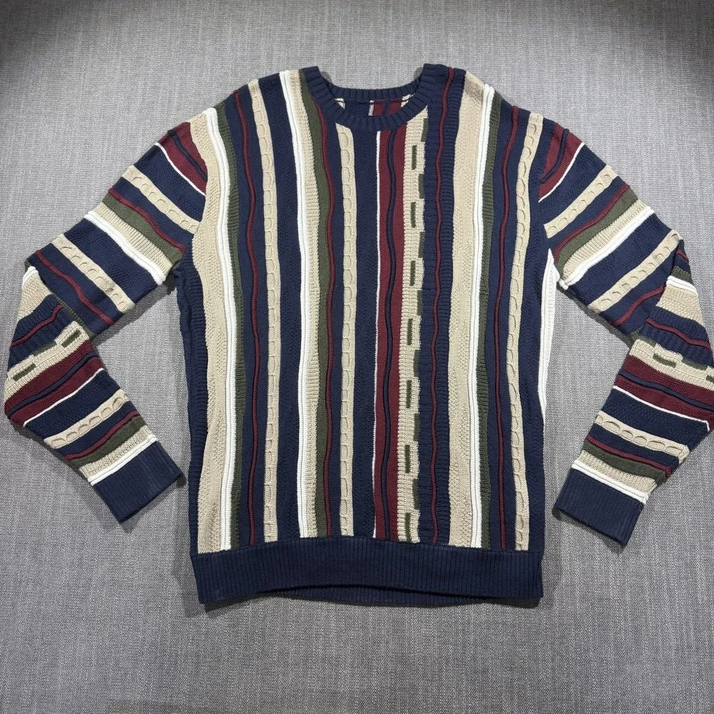 Hollister Sweater Mens Medium Multicolor Striped Cable Knit Crewneck Pullover